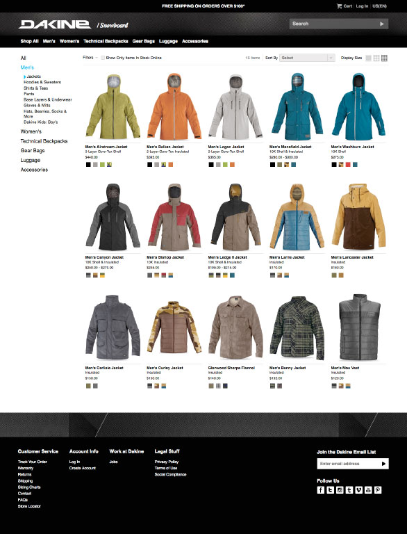 The Dakine website using Side Commerce ecommerce saas