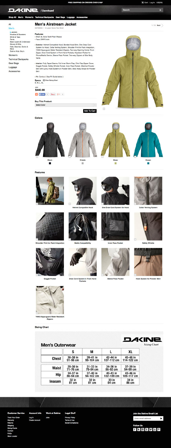 The Dakine website using Side Commerce ecommerce saas