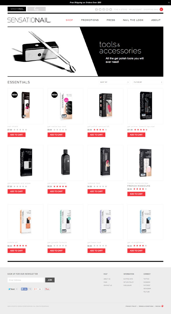 The Sensationail website using Side Commerce ecommerce saas