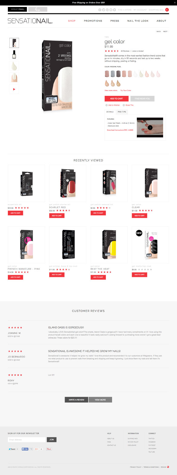 The Sensationail website using Side Commerce ecommerce saas