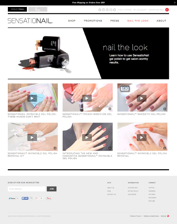 The Sensationail website using Side Commerce ecommerce saas