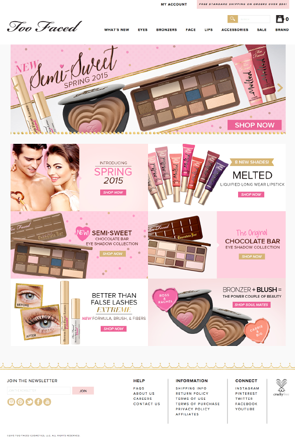 The Too Faced website using Side Commerce ecommerce saas