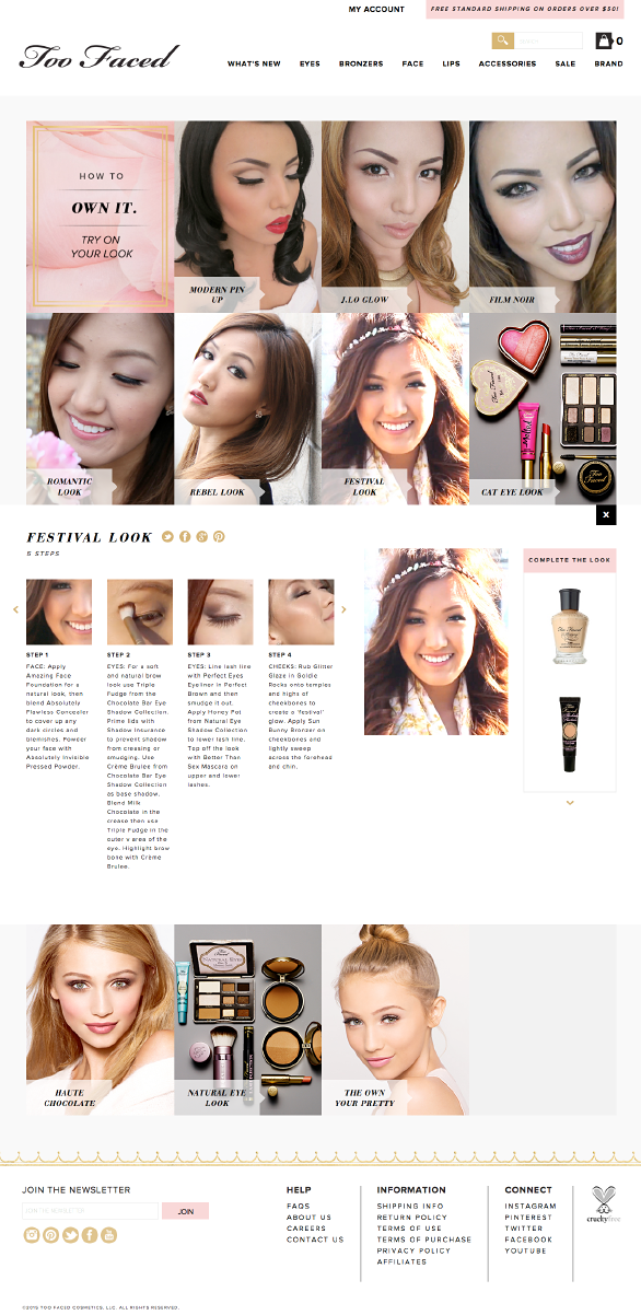 The Too Faced website using Side Commerce ecommerce saas